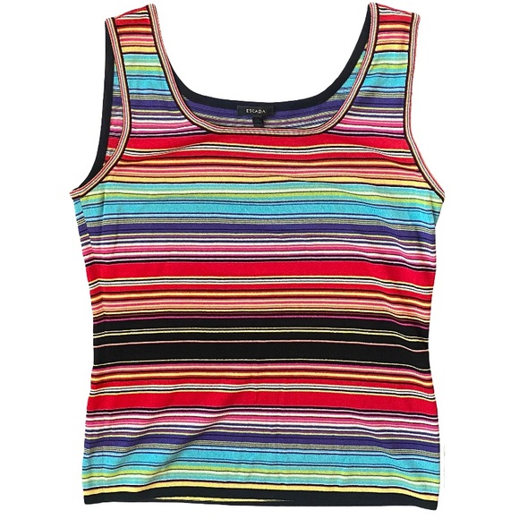 Escada Tops - Escada striped multicolor sleeveless cotton rayon Y2K tank top size 38 medium